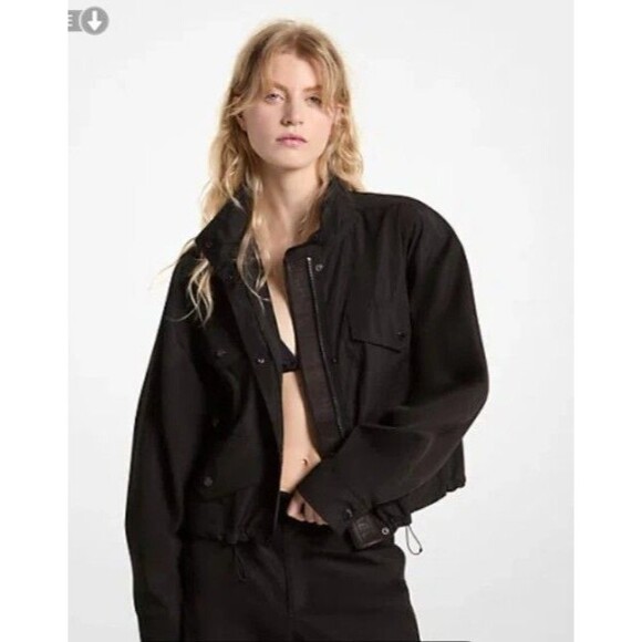 *NWT* Michael Kors Logo Tape Anorak Designer Jacket Women's Black-Medium - $295 - Picture 2 of 4